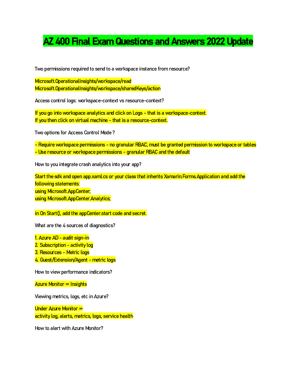 Preview image for AZ 400 Final Exam Questions and Answers 2022 Update